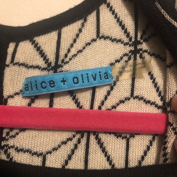 Alice and Olivia wool sweater dress L black white geometric print EUC - Picture 2 of 5